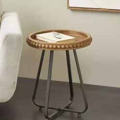 Kirklands Home Accent & End Tables|Beaded Wood Rattan Round Accent Table Brown