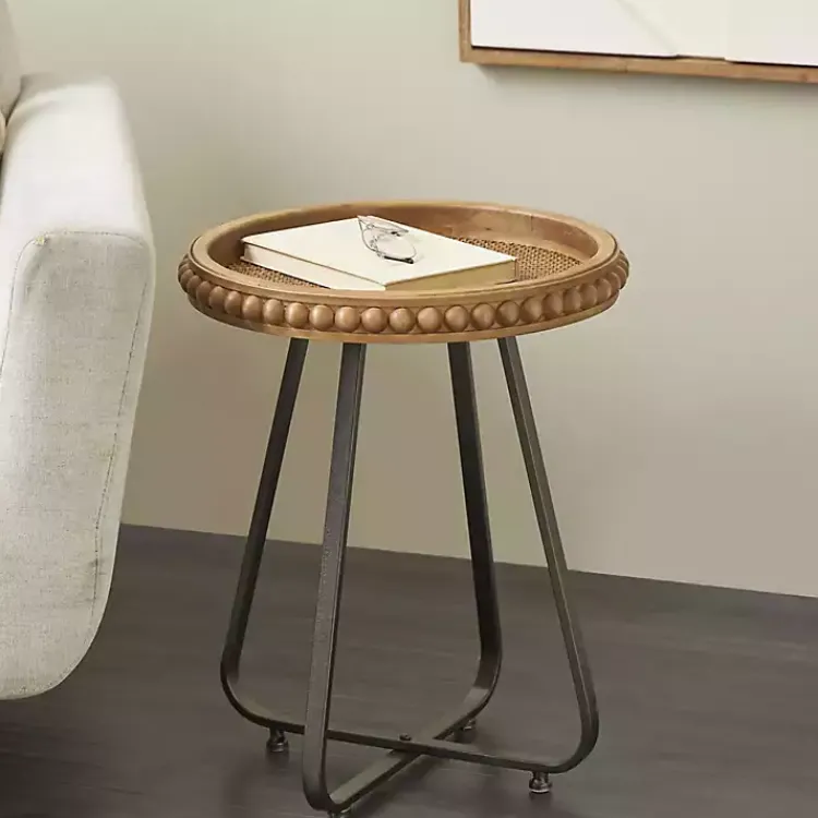Kirklands Home Accent & End Tables|Beaded Wood Rattan Round Accent Table Brown