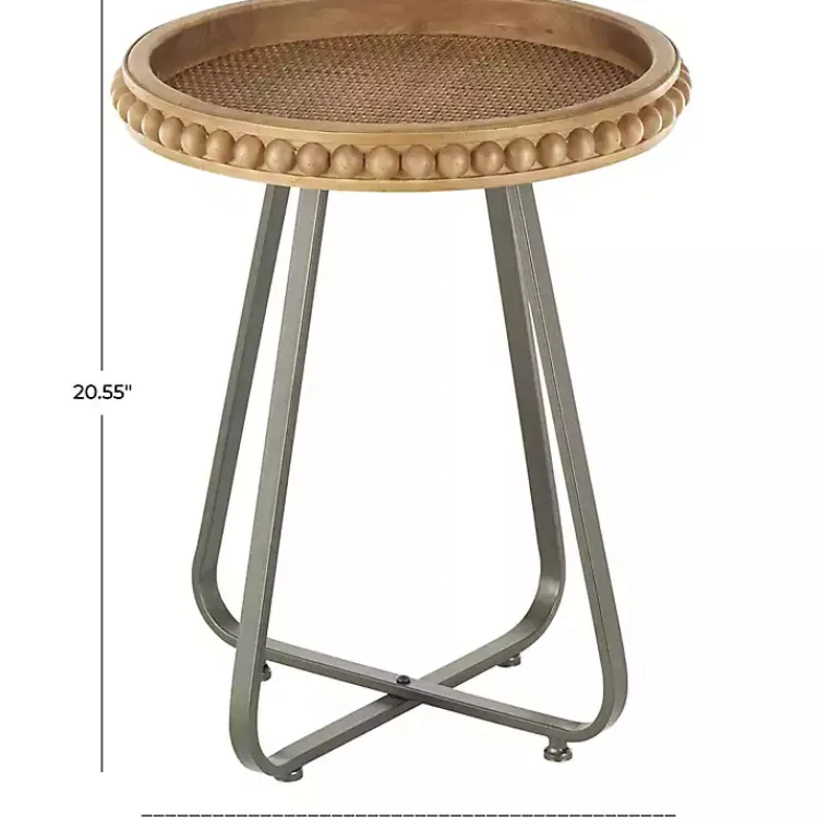 Kirklands Home Accent & End Tables|Beaded Wood Rattan Round Accent Table Brown