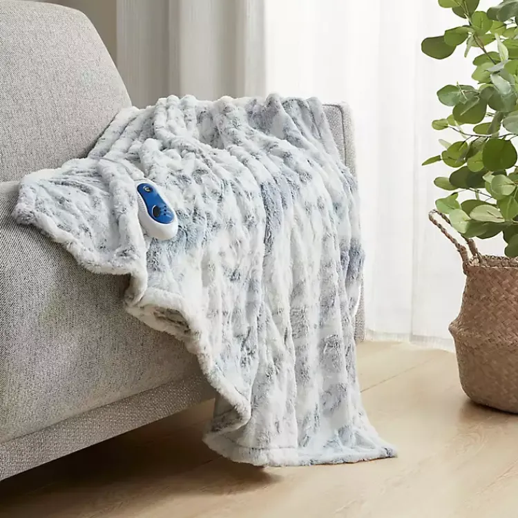 Beautyrest Silver Faux Fur Oversized Heated Throw Blankets & Throws