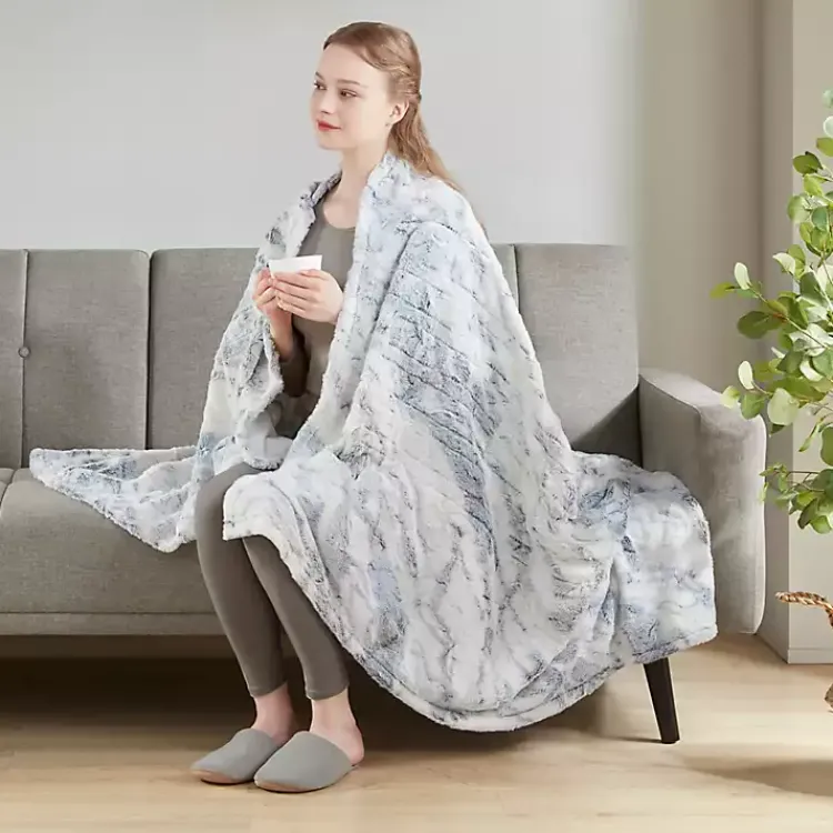 Beautyrest Silver Faux Fur Oversized Heated Throw Blankets & Throws