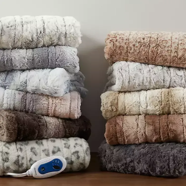 Beautyrest Silver Faux Fur Oversized Heated Throw Blankets & Throws
