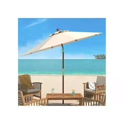 Kirklands Home Outdoor Accent Furniture|Beige 9 ft. Eucalyptus Outdoor Umbrella Tan