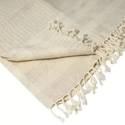 Beige and White Stripes Cotton Throw Blankets & Throws