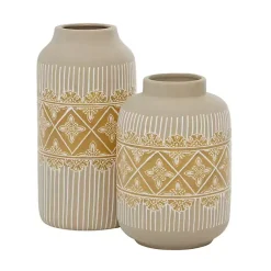 Online Beige and Yellow Acanthus Print Vases, Set of 2 Vases