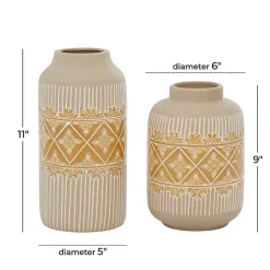 Online Beige and Yellow Acanthus Print Vases, Set of 2 Vases