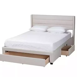 Kirklands Home Beds & Headboards|Beige Braylon Upholstered 3-Drawer Queen Bed Tan