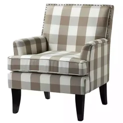 Kirklands Home Accent Chairs|Beige Buffalo Check Upholstered Armchair Brown