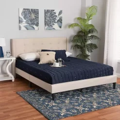 Kirklands Home Beds & Headboards|Beige Button Tufted Headboard Full Platform Bed Tan