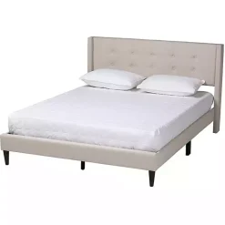 Kirklands Home Beds & Headboards|Beige Button Tufted Headboard Queen Bed Frame Tan