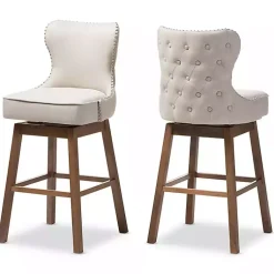 Kirklands Home Bar Stools & Counter Height Stools|Beige Button Tufted Swivel Bar Stools, Set of 2 Ivory