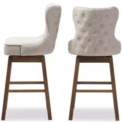 Kirklands Home Bar Stools & Counter Height Stools|Beige Button Tufted Swivel Bar Stools, Set of 2 Ivory