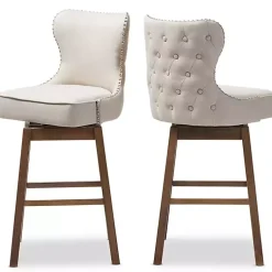 Kirklands Home Bar Stools & Counter Height Stools|Beige Button Tufted Swivel Bar Stools, Set of 2 Ivory
