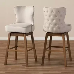 Kirklands Home Bar Stools & Counter Height Stools|Beige Button Tufted Swivel Bar Stools, Set of 2 Ivory