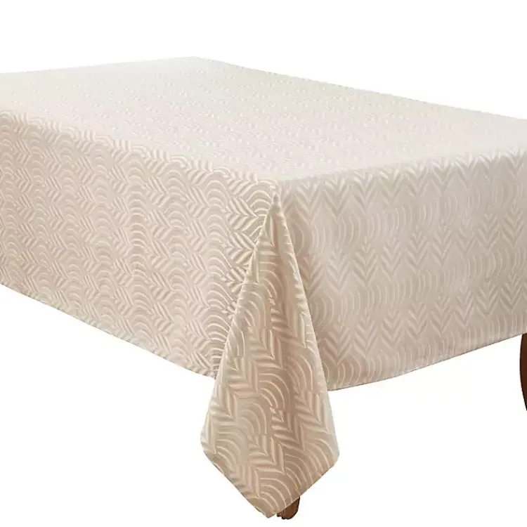 Kirklands Home Table Linens|Beige Jacquard Leaf Tablecloth, 104 in. Brown