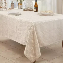 Kirklands Home Table Linens|Beige Jacquard Leaf Tablecloth, 104 in. Brown