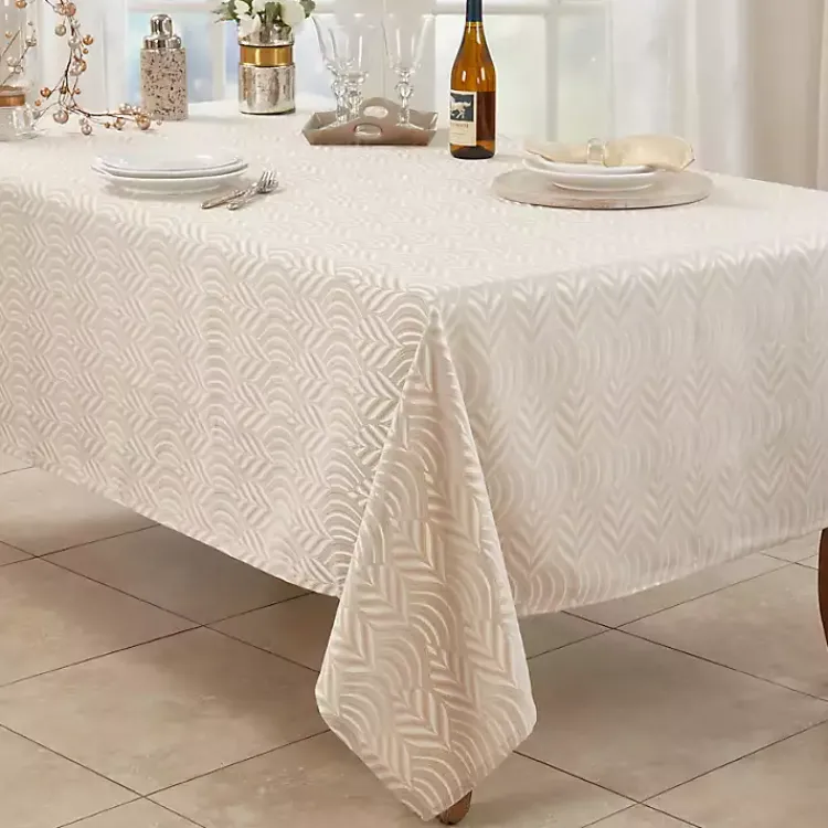 Kirklands Home Table Linens|Beige Jacquard Leaf Tablecloth, 104 in. Brown