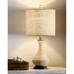 Kirklands Home Table Lamps|Beige Stripes Curved Table Lamp Tan
