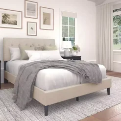 Kirklands Home Beds & Headboards|Beige Tufted Low Profile Platform Queen Bed Tan