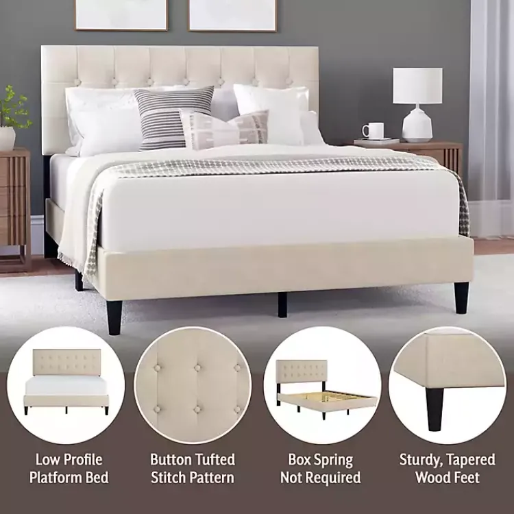 Kirklands Home Beds & Headboards|Beige Tufted Low Profile Platform Queen Bed Tan