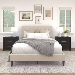 Kirklands Home Beds & Headboards|Beige Tufted Low Profile Platform Queen Bed Tan