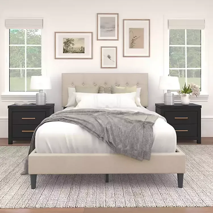 Kirklands Home Beds & Headboards|Beige Tufted Low Profile Platform Queen Bed Tan