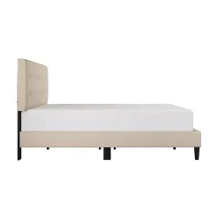 Kirklands Home Beds & Headboards|Beige Tufted Low Profile Platform Queen Bed Tan