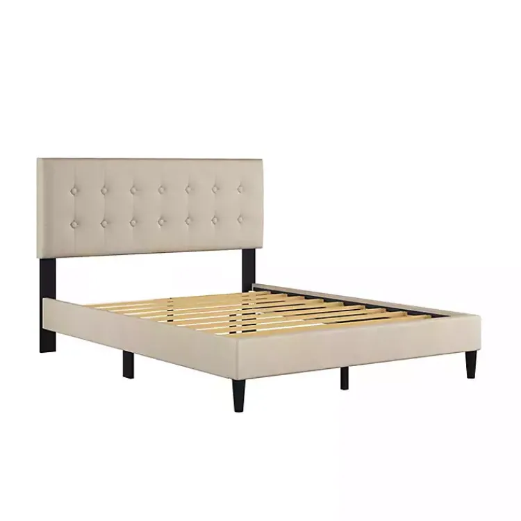 Kirklands Home Beds & Headboards|Beige Tufted Low Profile Platform Queen Bed Tan