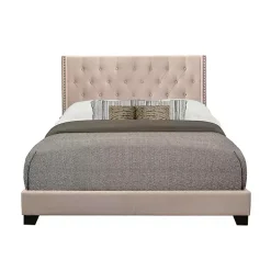 Kirklands Home Beds & Headboards|Beige Upholstered Button Tufted Wing Queen Bed Tan