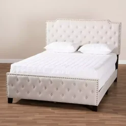 Kirklands Home Beds & Headboards|Beige Upholstered Button Tufted King Panel Bed Ivory