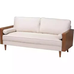 Kirklands Home Sofas & Loveseats|Beige Upholstered Harley Walnut Sofa Tan