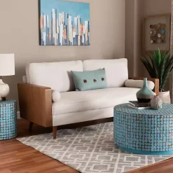 Kirklands Home Sofas & Loveseats|Beige Upholstered Harley Walnut Sofa Tan