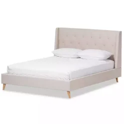 Kirklands Home Beds & Headboards|Beige Upholstered Wingback Queen Platform Bed Ivory
