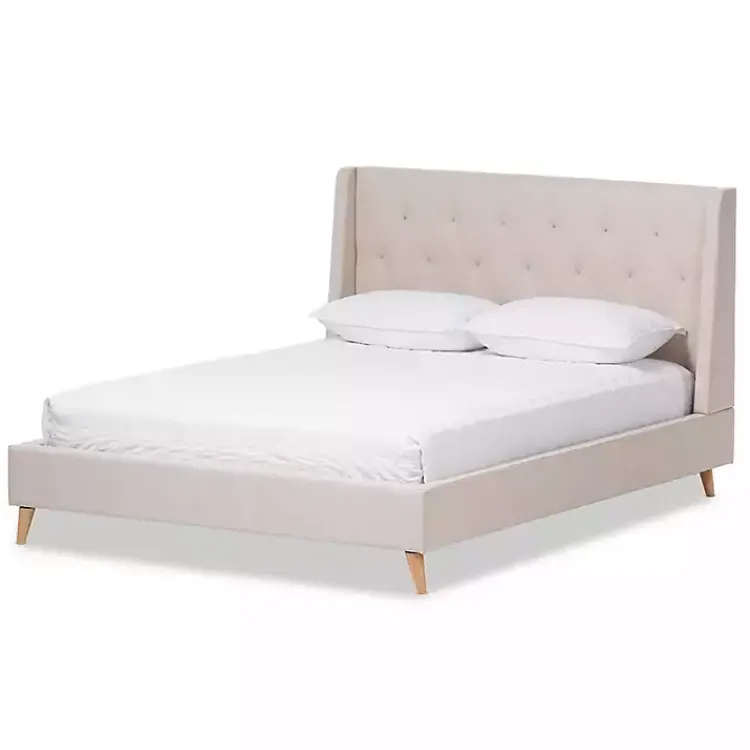 Kirklands Home Beds & Headboards|Beige Upholstered Wingback Queen Platform Bed Ivory