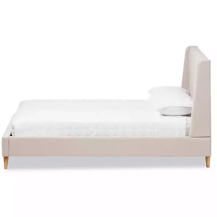 Kirklands Home Beds & Headboards|Beige Upholstered Wingback Queen Platform Bed Ivory
