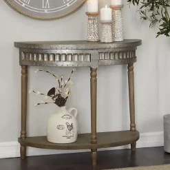 Kirklands Home Console Tables|Beige Wood and Metal Half Moon Console Table Tan