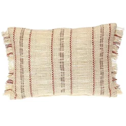 Beige Woven Red Stripes Lumbar Pillow Pillows