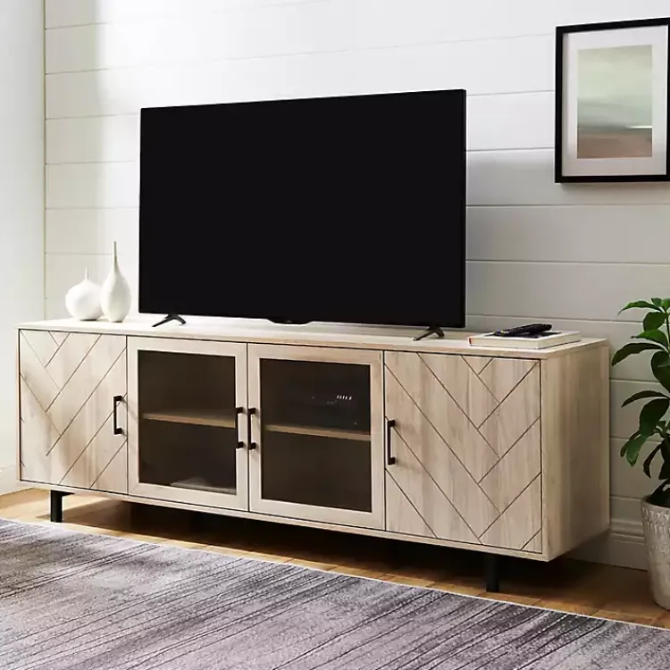 Kirklands Home Tv Stands & Media Consoles|Birch Wood Herringbone 4-Door TV Sd Tan