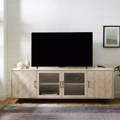 Kirklands Home Tv Stands & Media Consoles|Birch Wood Herringbone 4-Door TV Sd Tan