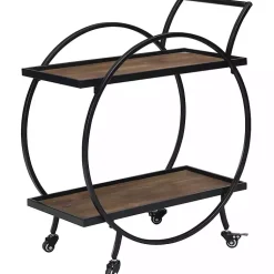 Kirklands Home Kitchen Islands & Bar Carts|& Brown Wood 2-Tier Odessa Bar Cart Black