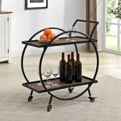 Kirklands Home Kitchen Islands & Bar Carts|& Brown Wood 2-Tier Odessa Bar Cart Black