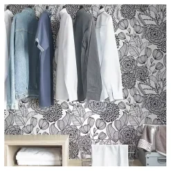 Kirklands Home Wall Murals & Wallpaper|& White Floral Garden Peel & Stick Wallpaper Black