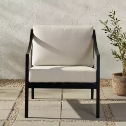 Kirklands Home Outdoor Seating|Black Acacia Wood Outdoor Club Chair