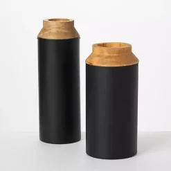 Online Black and Brown Wood Vases, Set of 2 Vases
