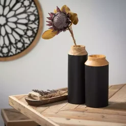 Online Black and Brown Wood Vases, Set of 2 Vases