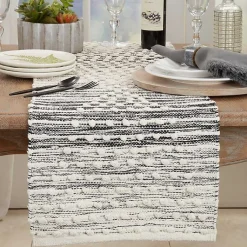 Kirklands Home Table Linens|and Cream Textured Diamonds Table Runner Black