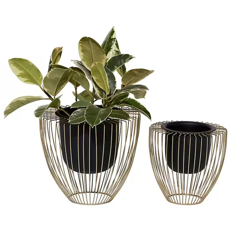 Kirklands Home Planters|Black and Gold Open Frame Planters, Set of 2