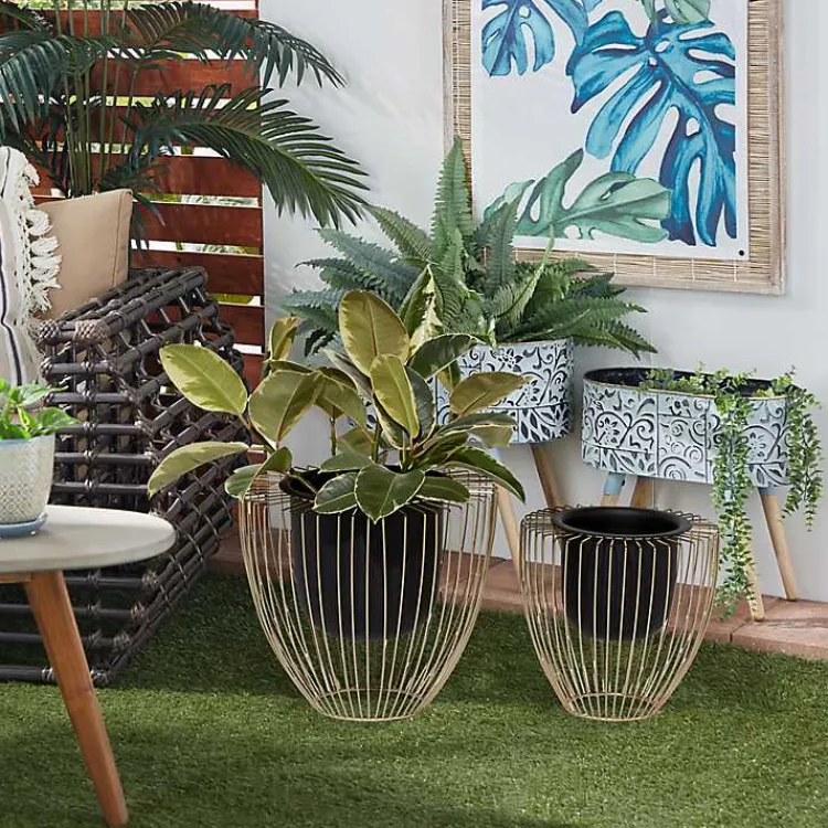 Kirklands Home Planters|Black and Gold Open Frame Planters, Set of 2