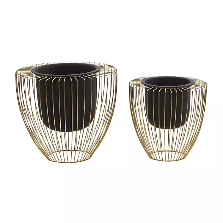 Kirklands Home Planters|Black and Gold Open Frame Planters, Set of 2