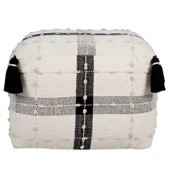 Sale Black and Ivory Textured Plaid Pouf Poufs & Floor Cushions